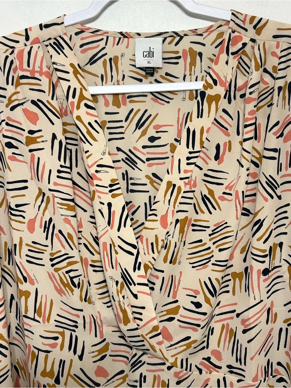 Cabi Marni Brushstroke Abstract Faux Wrap Crossover Blouse Womens Size XL